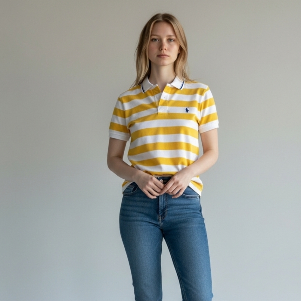 U.S. Polo Assn. Yellow and White Striped Polo Shirt